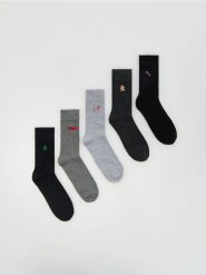 5 pack świątecznych skarpet - szary. Szare skarpety Reserved, bez wzorów. Za 59.99 zł.