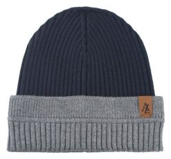 Jesienno-Zimowa Czapka (beanie) – Alties - Granatowa z Popielem. Niebieskie czapki zimowe Alties, bez wzorów, z dzianiny. Za 59.00 zł.
