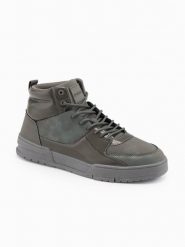 Wysokie buty męskie sneakersy z połyskującymi elementami – popielate V4. Szare buty sportowe casual Ombre Clothing, z aplikacjami, z gumy, przed kolano, bez zapięcia. W wyprzedaży za 187.49 zł.