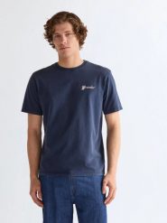 MESKA KOSZULKA WRANGLER GRAPHIC TEE NAVY 112377995. Niebieskie t-shirty Wrangler, l, bez wzorów, bez kołnierzyka, bez ramiączek. Za 69.99 zł.