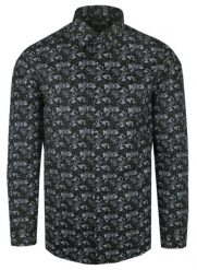 Koszula Męska, Elegancka - TO ON - Liście Paproci, Czarna. Czarne koszule TO-ON, m, bez wzorów, z bawełny, bez kołnierzyka, bez ramiączek. Za 139.00 zł.