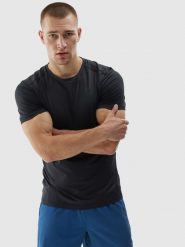 4F Koszulka treningowa szybkoschnąca męska - czarna 3XL. Czarne t-shirty 4F, m, bez wzorów, z dzianiny, bez kołnierzyka, bez ramiączek. Za 79.99 zł.
