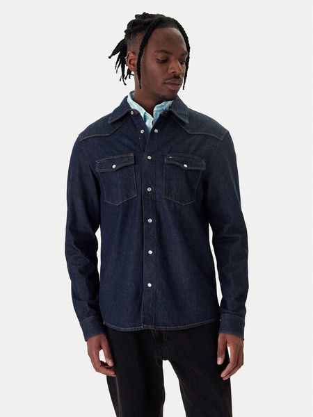 Tommy Jeans Koszula jeansowa Western DM0DM23022 Granatowy Regular Fit. Niebieskie koszule Tommy Jeans, m, bez wzorów, z bawełny, bez kołnierzyka, bez ramiączek. Za 265.99 zł.
