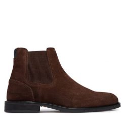 Sztyblety Tommy Hilfiger. Brązowe botki sznurowane Tommy Hilfiger, bez wzorów, bez obcasa, bez zapięcia. Za 649.99 zł.