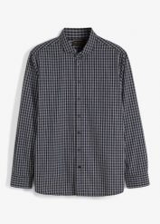 Koszula w biznesowym stylu, z czystej bawełny organicznej, regular fit. Czarne koszule bonprix, l, bez wzorów, z bawełny, bez kołnierzyka, bez ramiączek. Za 109.99 zł.