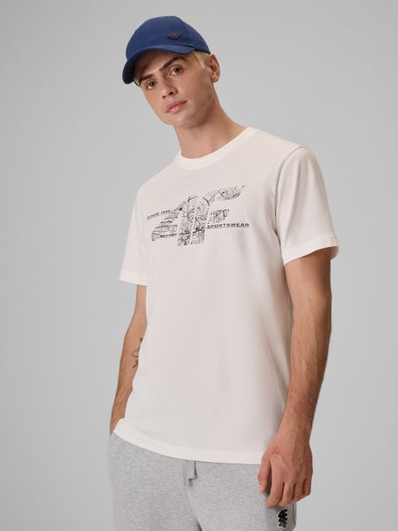 4F T-shirt regular z nadrukiem męski - kremowy XL. Białe t-shirty 4F, m, bez wzorów, z bawełny, bez kołnierzyka, bez ramiączek. Za 69.99 zł.