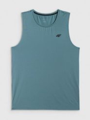 4F Koszulka treningowa regular szybkoschnąca męska - turkusowa L. Niebieskie t-shirty 4F, l, bez wzorów, z materiału, bez kołnierzyka, bez ramiączek. Za 69.99 zł.