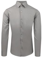 Ciemnoszara Koszula Bawełniana o Taliowanym Kroju, Jednokolorowa. Szare koszule Pazzani, bez wzorów, z bawełny, bez kołnierzyka, bez ramiączek. Za 169.00 zł.