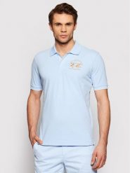 La Martina Polo CCMP01 PK001 Błękitny Regular Fit. Niebieskie koszulki polo La Martina, m, bez wzorów, z bawełny, bez kołnierzyka, bez ramiączek. Za 389.99 zł.