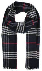 Szalik z Kaszmiru, Granatowy w Kratkę, Delikatny, Miękki, Ciepły -V. Fraas. Niebieskie szaliki V. Fraas, bez wzorów, z kaszmiru. Za 265.00 zł.