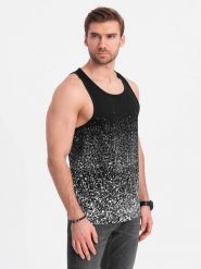 Męski tank top bawełniany z gradientowym nadrukiem - czarny V2 OM-TSTT-22SS-001 - L. Czarne bezrękawniki Ombre Clothing, l, bez wzorów, z bawełny, bez kołnierzyka, bez ramiączek. Za 41.99 zł.