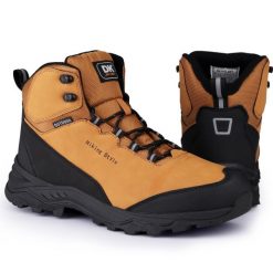 Buty zimowe męskie trekkingowe DK HIKER. Brązowe trekkingi DK, bez wzorów, bez zapięcia. Za 169.00 zł.