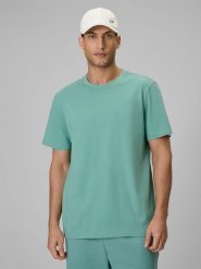 4F T-shirt regular gładki męski - miętowy XL. Niebieskie t-shirty 4F, m, bez wzorów, z materiału, bez kołnierzyka, bez ramiączek. Za 49.99 zł.