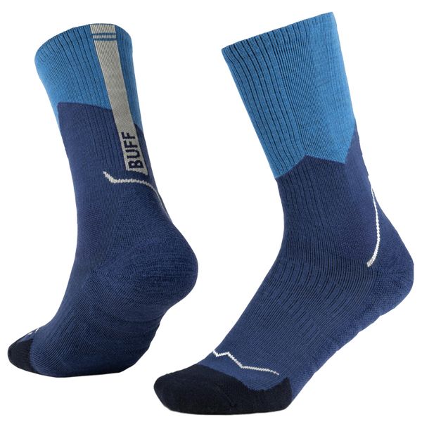Skarpetki sportowe dla dorosłych Merino Midweight Crew Socks. Niebieskie skarpetki sportowe Buff, bez wzorów, z elastanu. Za 129.99 zł.