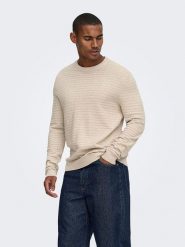 ONLY & SONS Sweter w kolorze beżowym rozmiar: XL. Brązowe swetry nierozpinane Only & Sons, xl, bez wzorów, z bawełny, bez kołnierzyka, bez ramiączek. Za 124.95 zł.