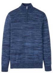 Sweter melanżowy ze stójką, z dzianiny z bawełną. Niebieskie swetry nierozpinane bonprix, m, bez wzorów, z bawełny, bez kołnierzyka, bez ramiączek. Za 127.99 zł.