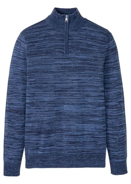 Sweter melanżowy ze stójką, z dzianiny z bawełną. Niebieskie swetry nierozpinane bonprix, m, bez wzorów, z bawełny, bez kołnierzyka, bez ramiączek. Za 127.99 zł.