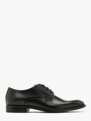 Czarne półbuty wizytowe KAMIL. Czarne eleganckie półbuty Ryłko, bez wzorów, ze skóry, bez obcasa, bez zapięcia. Za 399.99 zł.