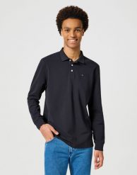 MĘSKI LONGSLEEVE WRANGLER LS POLO BLACK 112355057. Czarne bluzki z długim rękawem Wrangler, l, bez wzorów, bez kołnierzyka, bez ramiączek. Za 109.99 zł.
