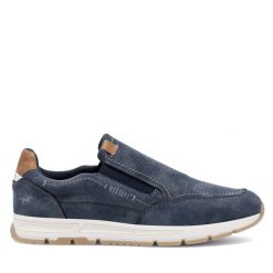 Półbuty Mustang. Niebieskie eleganckie półbuty Mustang, bez wzorów, bez obcasa, bez zapięcia. Za 239.99 zł.