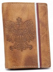 Portfel skórzany patriotyczny N4A-H-BL j.brązowy. Brązowe portfele Inny, bez wzorów, z nubiku. Za 69.99 zł.