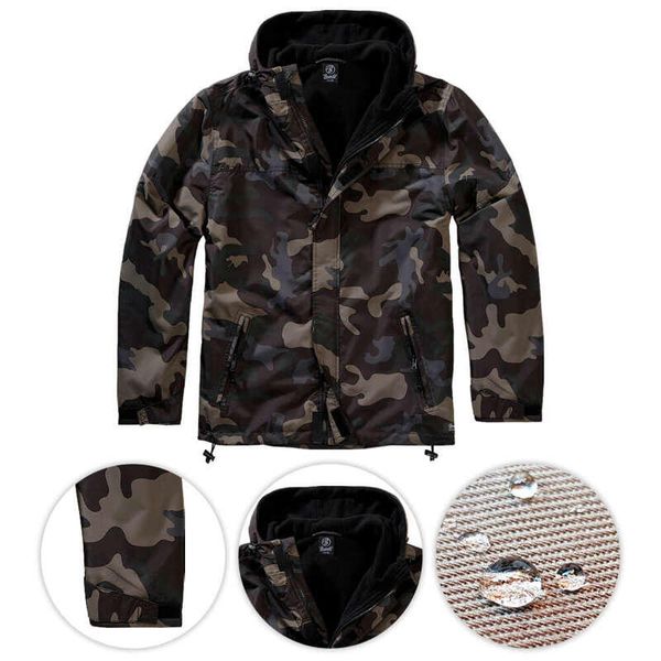 Kurtka turystyczna męska Brandit Frontzip Windbreaker Dark Camo. Czarne kurtki Brandit, m, bez wzorów, z polaru, bez kaptura. Za 284.95 zł.