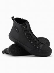 Męskie buty wysokie trampki z ozdobnym noskiem – czarne V1 OM-FOTH-0157 - 45. Czarne trampki Ombre Clothing, m, z aplikacjami, przed kolano, bez zapięcia. Za 113.99 zł.