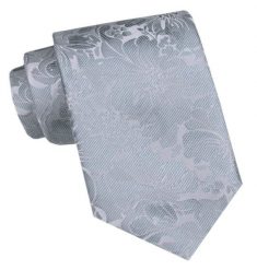 Klasyczny, Szeroki Krawat Męski CHATTIER - Popielaty, Faktura w Kwiaty. Szare krawaty i muchy Chattier, bez wzorów, z tkaniny. Za 49.00 zł.
