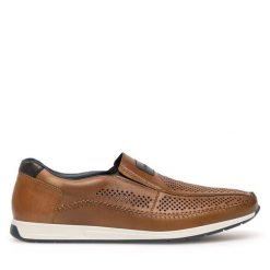 Półbuty Rieker. Brązowe eleganckie półbuty Rieker, bez wzorów, bez obcasa, bez zapięcia. Za 379.99 zł.