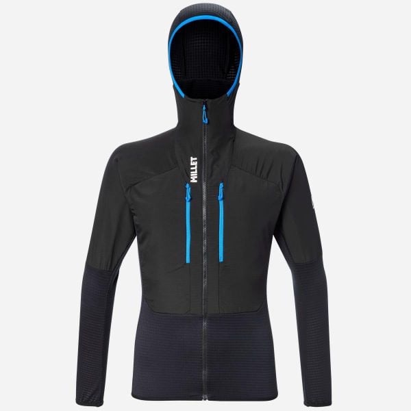 Kurtka trekkingowa męska MILLET Parmelan Hybrid Hoodie M hybrydowa. Czarne kurtki Millet, m, z aplikacjami, z dzianiny, z kapturem. Za 399.00 zł.