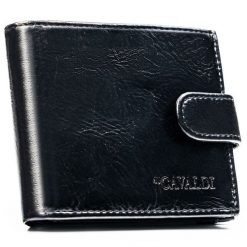 Czarny portfel męski ze skóry ekologicznej zapinany na zatrzask - 4U Cavaldi. Czarne portfele 4U Cavaldi, bez wzorów, ze skóry ekologicznej. Za 24.99 zł.
