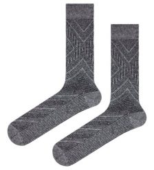 Ciepłe Wełniane Skarpetki Zimowe - Popielate, Wzór Geometryczny. Szare skarpety His Story, bez wzorów, z elastanu. Za 39.99 zł.