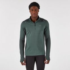 Bluza do biegania męska Kiprun Run 500 Warm ocieplana. Zielone bluzy KIPRUN, m, bez wzorów, z elastanu, bez kaptura. Za 99.99 zł.