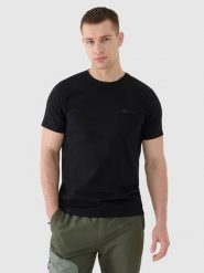 4F T-shirt regular gładki męski - czarny L. Czarne t-shirty 4F, l, bez wzorów, z bawełny, bez kołnierzyka, bez ramiączek. Za 59.99 zł.