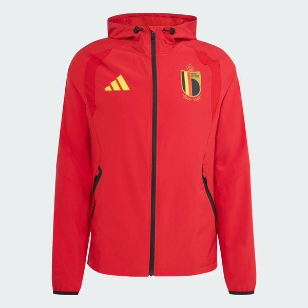Kurtka wiatrówka Belgia Tiro Travel z suwakiem na całej długości. Czerwone kurtki Adidas, s, bez wzorów, z elastanu, bez kaptura. Za 399.00 zł.