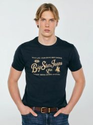 Koszulka męska z nadrukiem z linii Authentic granatowa Eller 403. Niebieskie t-shirty BIG STAR, l, bez wzorów, z bawełny, bez kołnierzyka, bez ramiączek. Za 99.99 zł.