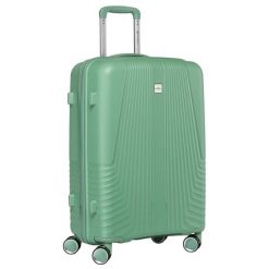 Zielona walizka podróżna w średnim rozmiarze z teleskopowym uchwytem i kółkami obrotowymi Peterson PTN PP-09-W. Zielone walizki Peterson, bez wzorów, średnie. Za 180.99 zł.