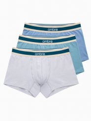 Klasyczne dopasowane bokserki męskie z ozdobną gumką w pasie – 3-pak mix OM-UNBO-0110 - XXL. Niebieskie bokserki Ombre Clothing, l, bez wzorów, z bawełny. W wyprzedaży za 39.99 zł.