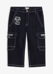 Jeansy 3/4 typu bojówki, z elastycznym pasem, regular fit. Niebieskie jeansy bonprix, m. Za 149.99 zł.
