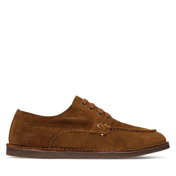 Półbuty Tommy Hilfiger. Brązowe eleganckie półbuty Tommy Hilfiger, bez wzorów, bez obcasa, bez zapięcia. Za 378.99 zł.
