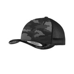 Czapka Camo Trucker Cap. Czarne czapki z daszkiem FLEXFIT, bez wzorów, z bawełny. Za 71.99 zł.
