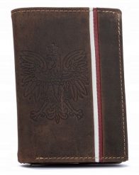 Portfel skórzany patriotyczny N4A-H-BL c.brązowy. Brązowe portfele Inny, bez wzorów, z nubiku. Za 69.99 zł.
