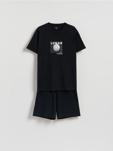 Dwuczęściowa piżama z bawełny - czarny. Czarne piżamy Reserved, l, bez wzorów, z bawełny, bez ramiączek. W wyprzedaży za 59.99 zł.