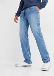 Dżinsy termiczne Regular Fit Straight, z gumką w talii i na podszewce z flaneli. Niebieskie jeansy bonprix, m. Za 169.99 zł.