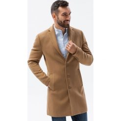 Jednorzędowy długi męski płaszcz w stylu garniturowym – jasnobrązowy V3 OM-COWC-0105 - XXL. Brązowe płaszcze Ombre Clothing, m, bez wzorów, z materiału, eleganckie, bez kaptura. Za 269.99 zł.
