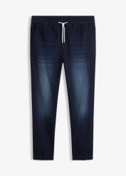 Joggery jeansowe z gumką w talii, regular fit, straight. Niebieskie jeansy bonprix, m. Za 147.99 zł.