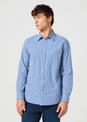 WRANGLER MĘSKA KOSZULA 1 PKT SHIRT BLUE 112357222 W5X2016849. Niebieskie koszule Wrangler, m, bez wzorów, bez kołnierzyka, bez ramiączek. Za 179.99 zł.