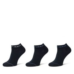 Zestaw 3 par niskich skarpet męskich Emporio Armani. Niebieskie skarpety Emporio Armani, bez wzorów. Za 89.99 zł.