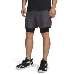 Spodenki treningowe męskie Under Armour Vanish Woven 2.0 2IN1 Shorts. Czarne krótkie spodenki sportowe Under Armour, l, bez wzorów, z materiału. Za 250.05 zł.