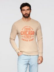 Bluza męska nierozpinana z nadrukiem collegowym - piaskowa V1 - Rozmiar: M. Bluzy Ombre Clothing, m, bez wzorów, z bawełny, bez kaptura. W wyprzedaży za 49.99 zł.